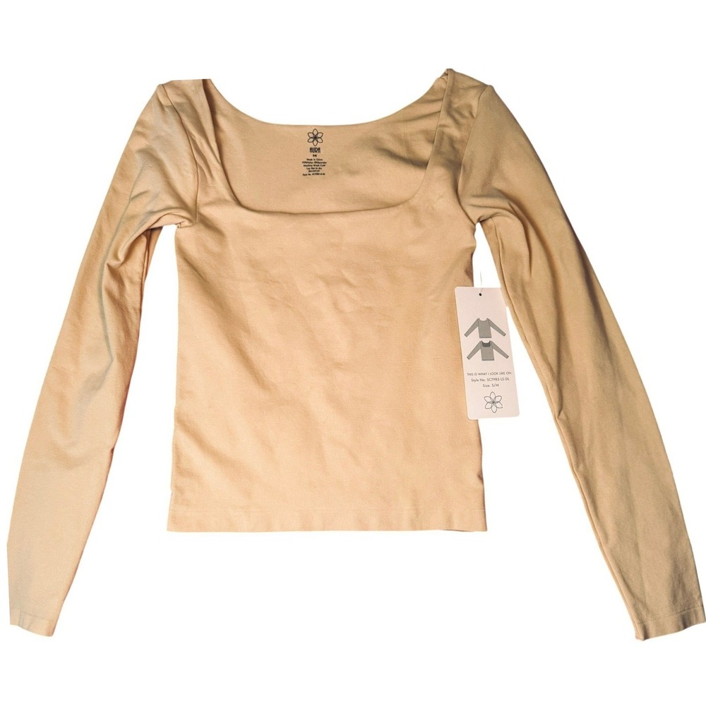 Aura Nude Tan Square Neck Long Sleeve Seamless Top SCT985-LS-DL Size S/M‎ NEW